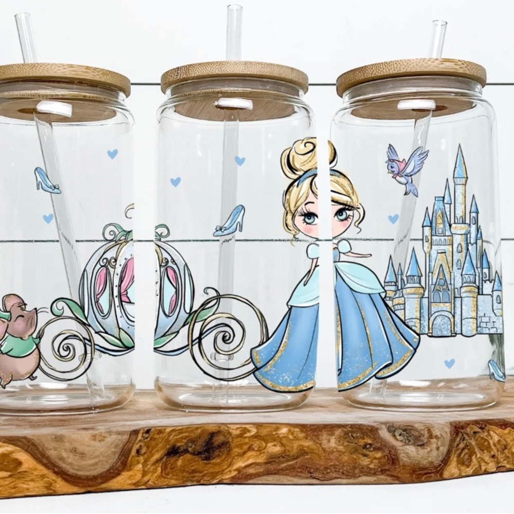 Princess glass can cup. Price is for each cup.